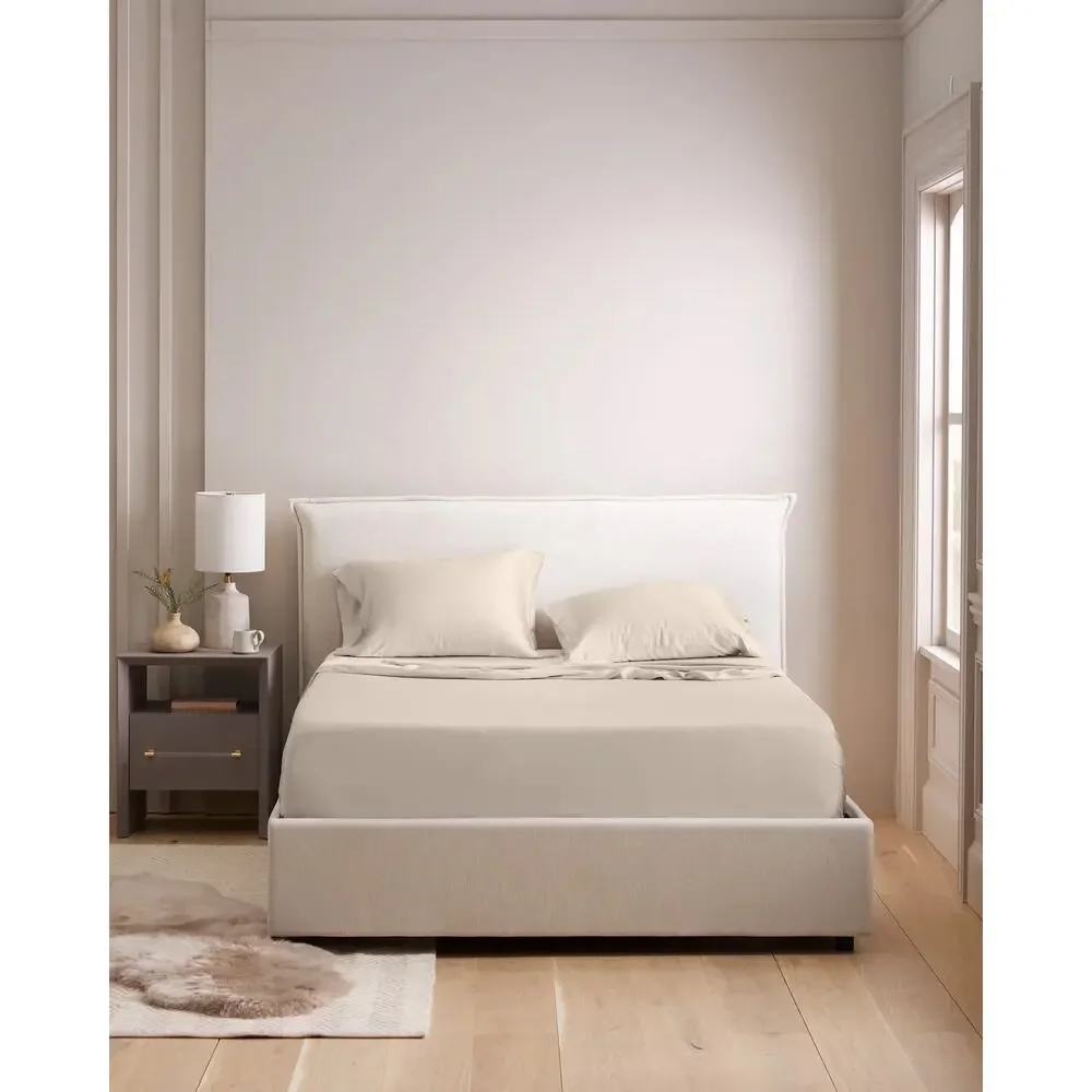 Quince Organic Bamboo Viscose Queen Sheet Set Sand Tan Queen 4 Pc NWOT